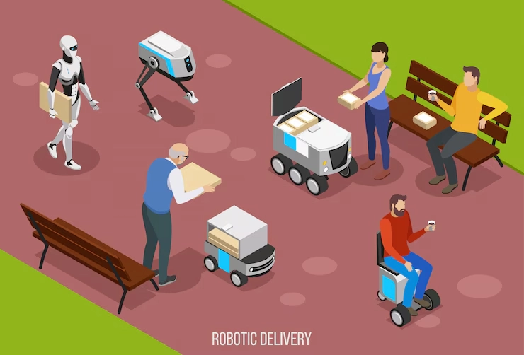robotic-delivery-isometric-composition-with-people-receiving-your-order-using-autonomous-vehicles-illustration